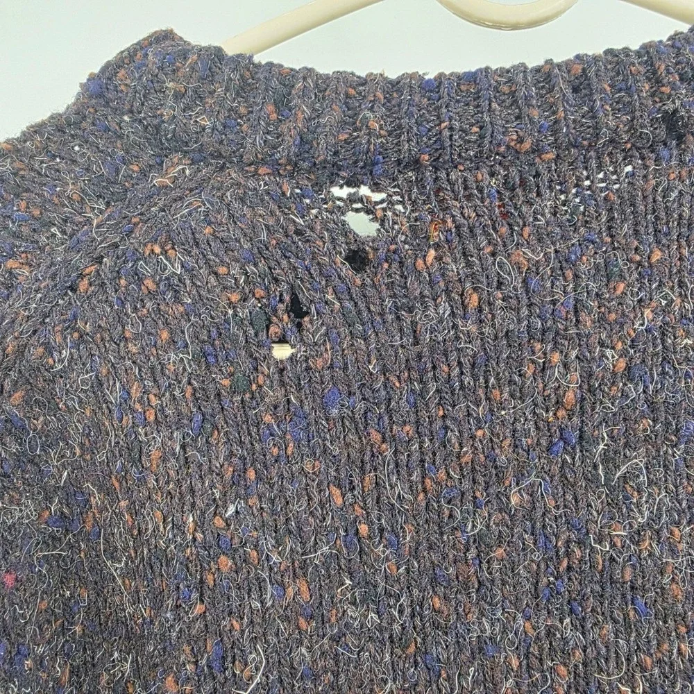 VINTAGE 80S BANANA REPUBLIC THRASHED WOOL SWEATER SIZE XL BLUE MILL VALLEY HOLES